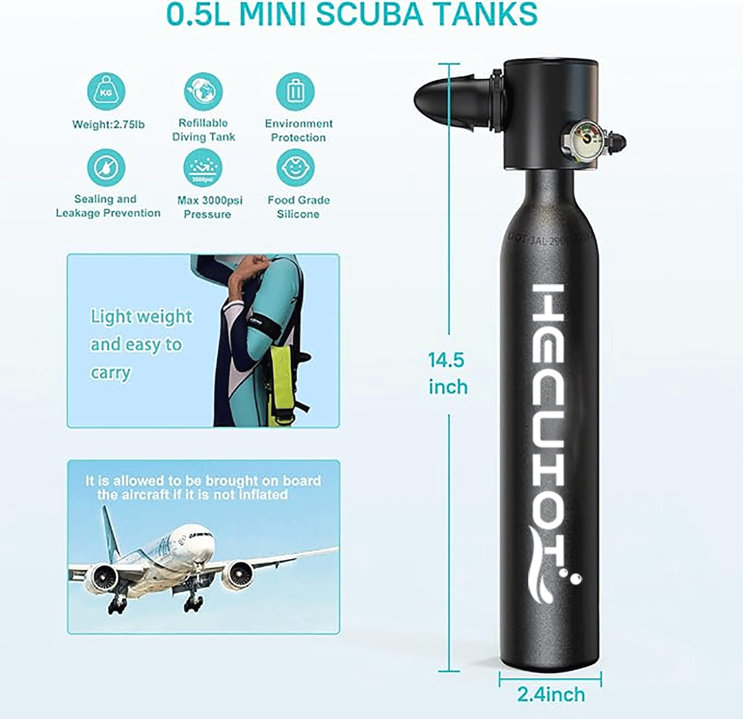 HECUIOI Mini tanque de buceo e - Snorkel Set reseña y precio